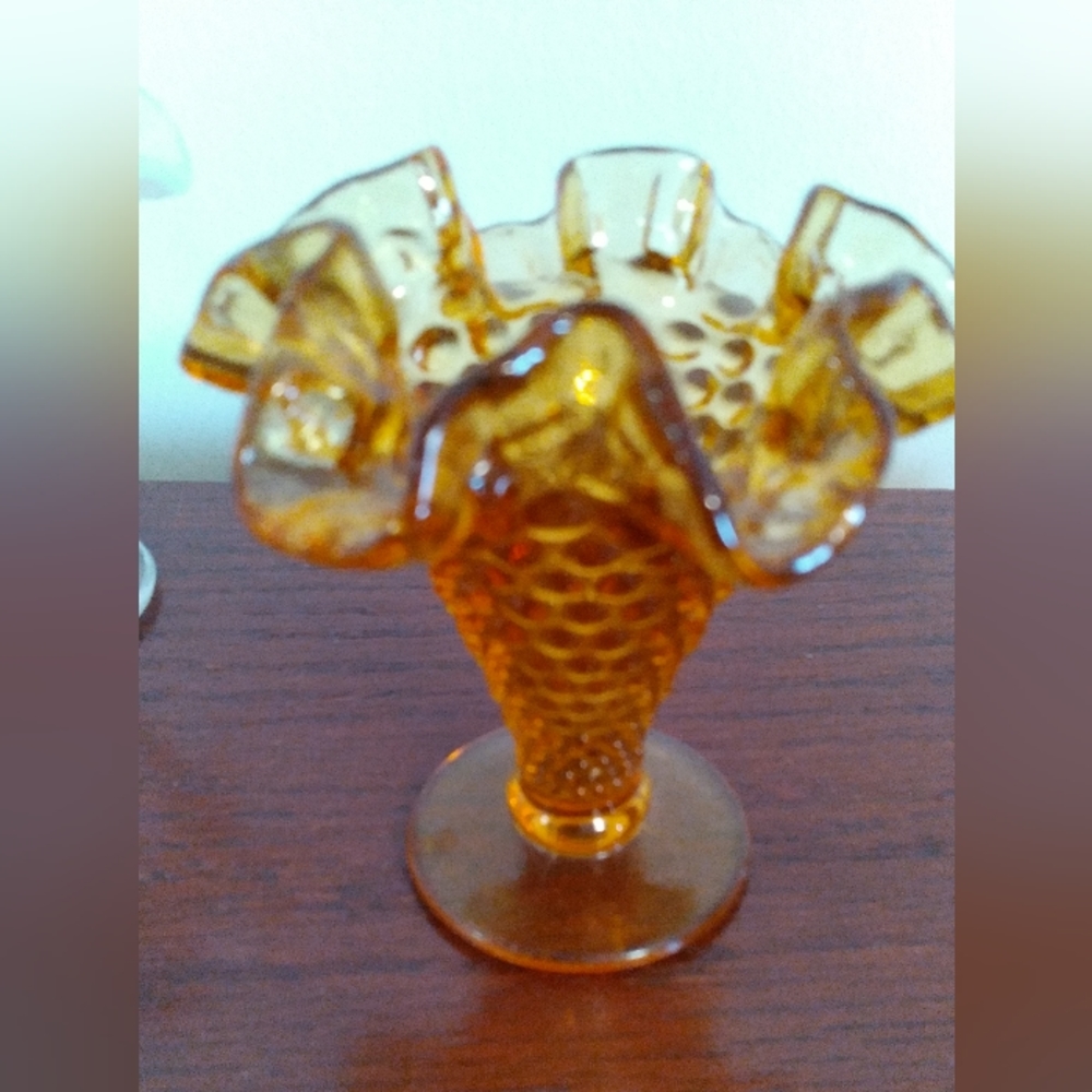 Fenton Small Amber Cone Hobnail Vase